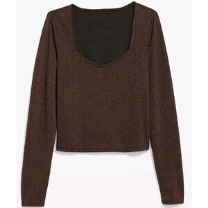 NWT Women's Old Navy  Fitted Brown Shine Top Size 2X (20-22)Blouse Sparkle N5